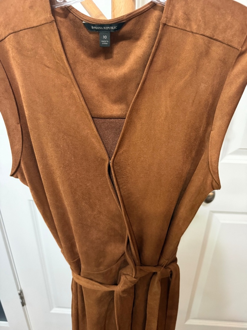 Banana Republic Vegan Suede Wrap Sheath Dress Cognac Brown Belted Size 10